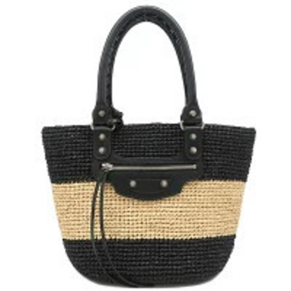 Balenciaga Panier Tote Bag Raffia Calfskin Black Beige Gunmetal Gray Basket